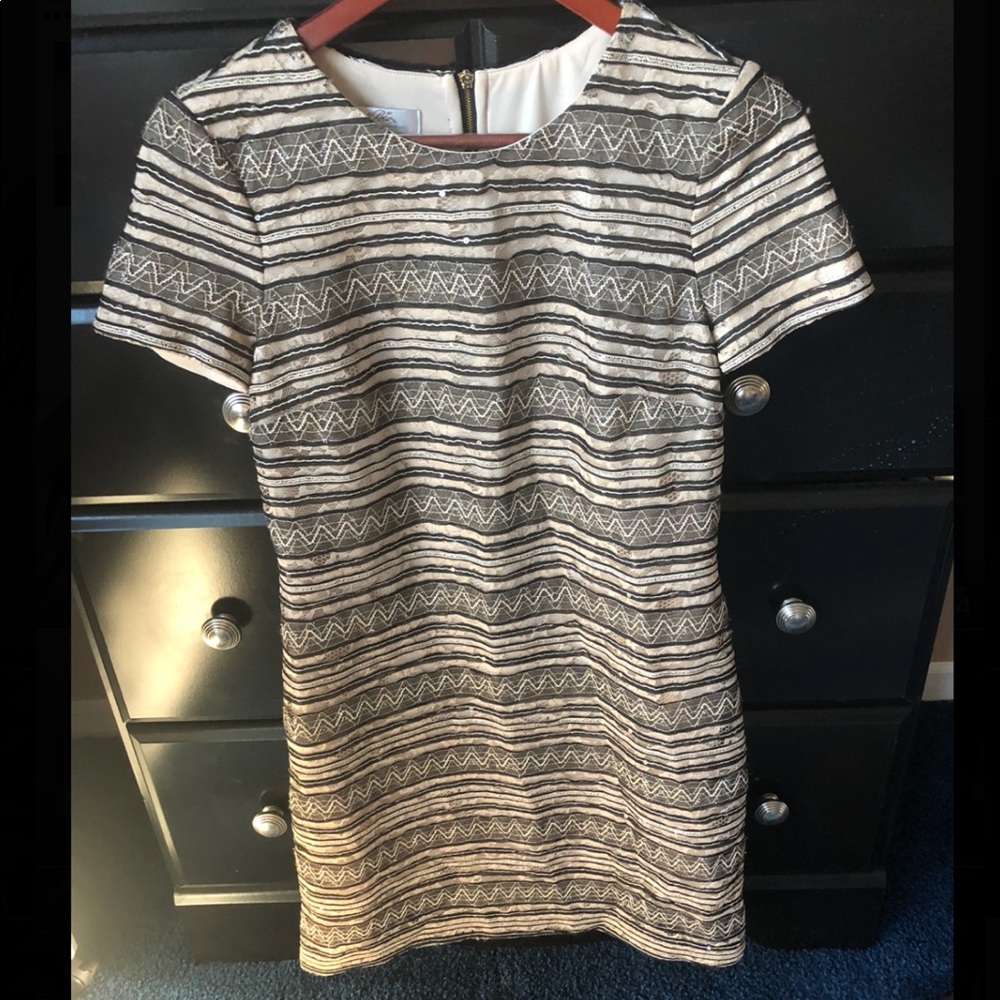 Metallic Sequined Stripe T Shirt Dress